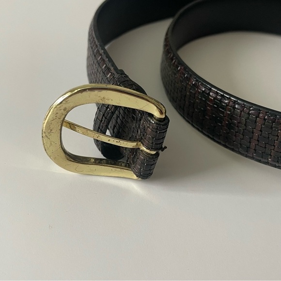 Genuine Leather Belt Black Brown Print Pattern Size 38 Unisex - Picture 3 of 10